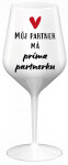 MŮJ PARTNER MÁ PRIMA PARTNERKU - bílá nerozbitná sklenice na víno 470 ml