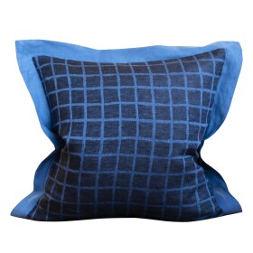 Fine Little Day Lněný povlak na polštář Rutig Blue/Black 48 x 48 cm, modrá barva, textil