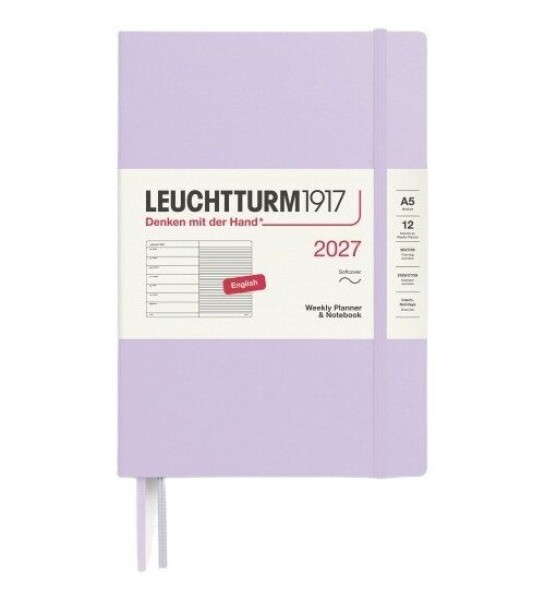 Týdenní plánovač & Zápisník Lilac, Medium A5 2027, Softcover, anglicky