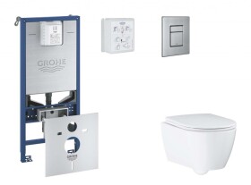 GROHE - Rapid SLX Set předstěnové instalace, klozetu, sedátka SoftClose a tlačítka Skate Cosmopolitan, kartáčovaná nerezová ocel SANI11BB2112