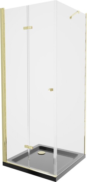 MEXEN/S - Lima sprchový kout zalamovací dveře 90 x 90, transparent, zlatý + Flat černá vanička se sifonem 856-090-090-50-00-4070G