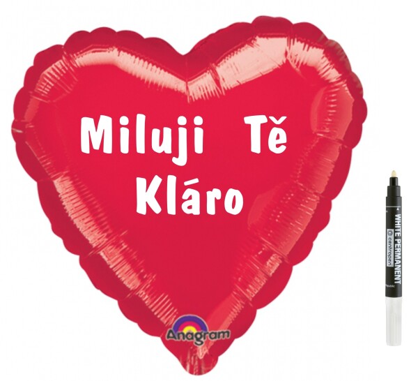 Balónek srdce červené + bílý fix na balónek
