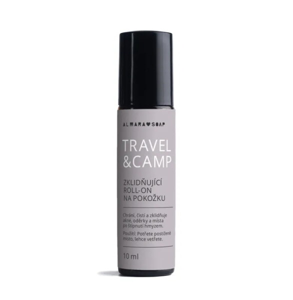 Almara Soap Zklidňující roll-on na pokožku Travel & Camp 10 ml, šedá barva, sklo