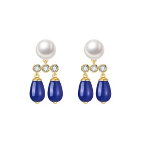 Náušnice s perlou, lapis lazuli a zirkony Aurelia, Modrá Bílá