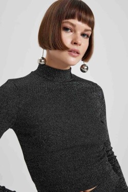 DEFACTO Slim Fit Half Turtleneck Lurex Fabric Long Sleeve T-Shirt