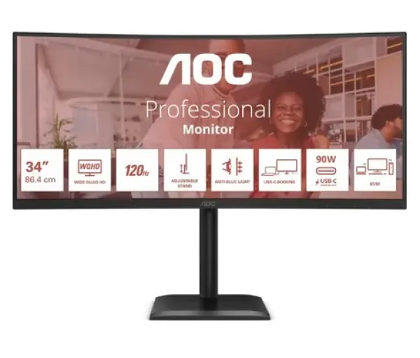 34" AOC CU34E4CV černá / VA / 3440x1440 / 21:9 / 4ms / 3500:1 / 350cd-m2 / HDMI + DP + USB-C / VESA (CU34E4CV)