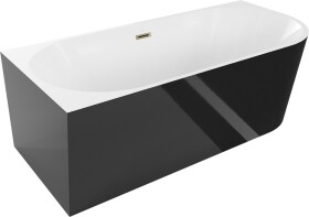 MEXEN/S - Mia vana volně stojící rohová levá 160 x 75, bílá/černá, sifon a přepad zlatá 52691607575L-50