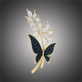 Luxusní brož Swarovski Elements Dita Gold - motýl, perla, Zlatá