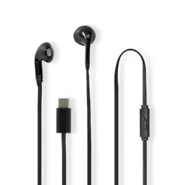 Nedis Kabelová Sluchátka černá / USB-C / Délka kabelu: 1.20 m / Vestavěný mikrofon / Ovládání Hlasitosti (HPWD4024BK)