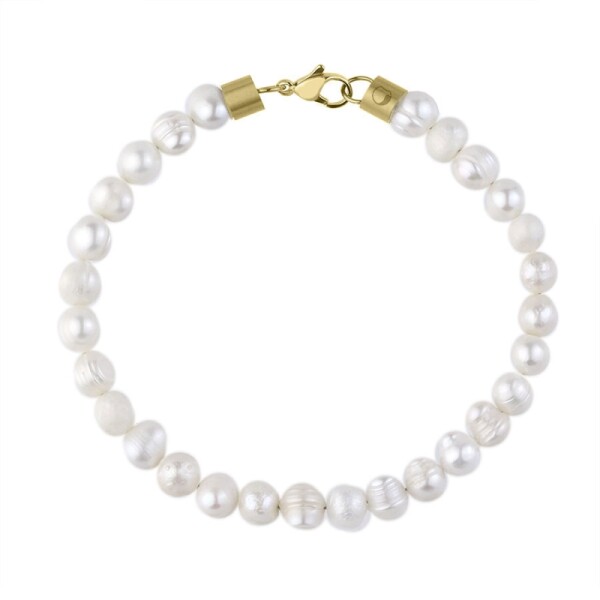 Pánský perlový náramek Egizio Gold - 7 mm perla, Zlatá 21 cm Bílá