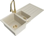 MEXEN - Andres granitový dřez s odkapávačem včetně baterie Elia, béžová 6515-69-670101-50
