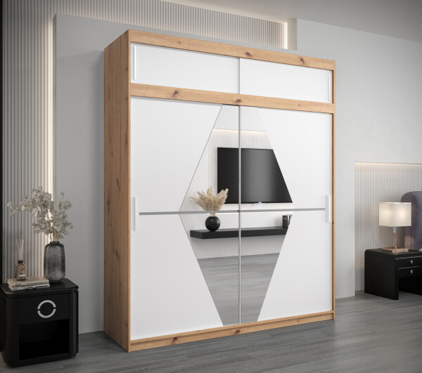 Šatní skříň Abi Bo s nástavcem Barva korpusu: Dub artisan, Rozměry: 200 cm, Dveře: Bílá