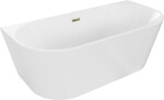 MEXEN/S - Oval vana volně stojící nástěnná 140 x 75, bílá, sifon a přepad zlatá 52671407500-50