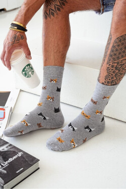 PÁNSKÉ PONOŽKY S KOČIČÍ HLAVOU 0125.096 GREY MELANGE 39-42