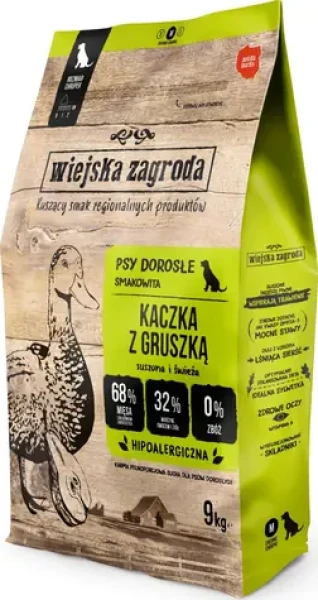 Wiejska Zagroda Kachna s hruškou M / Granule pro dospělé psy / 9 kg / bez obilovin / 32 % bílkovin (WZ0002-9)