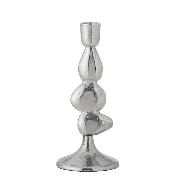 Bloomingville Kovový svícen Metina Silver 21 cm, stříbrná barva, dřevo, kov