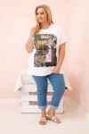 Dámská bavlněná halenka Plus Size s barevným potiskem bílá + khaki UNI