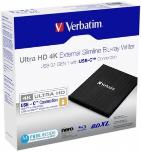 VERBATIM externí vypalovačka Ultra HD 4K / BD-DVD-CD / USB-C (43888)