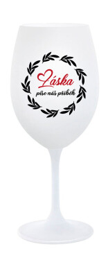 LÁSKA PÍŠE NÁŠ PŘÍBĚH - bílá sklenice na víno 350 ml