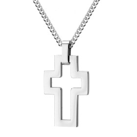 Pánský ocelový náhrdelník Diego - chirurgická ocel, kříž, Stříbrná 70 cm