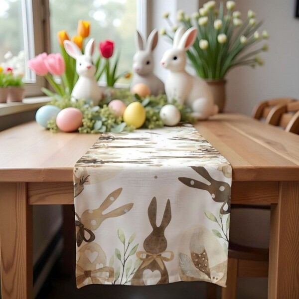 DumDekorace Velikonoční lněný ubrus - běhoun 180 x 33 cm Velikonoční vajíčka / kraslice