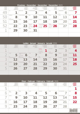 Kalendář nástěnný 2026 - Tříměsíční šedý