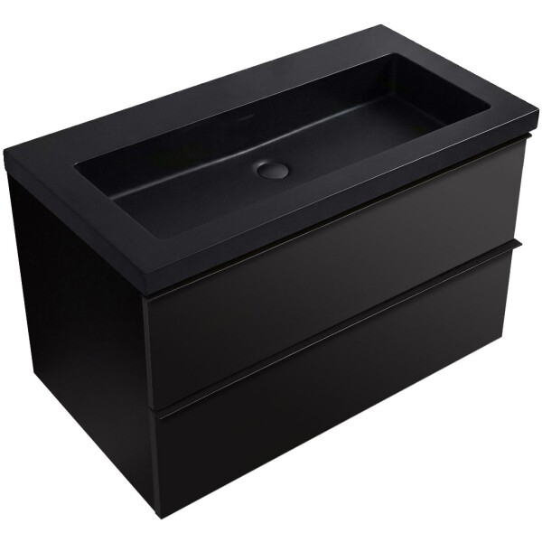CERANO - Koupelnová skříňka Velora - černá matná, úchytka černá + umyvadlo z lit. mramoru Ovo - černá matná - 100,5x58x46,5 CER-979958