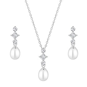 Stříbrná souprava šperků s bílou perlou a zirkony Monica - stříbro 925/1000, Stříbrná Bílá 38 cm + 7 cm (prodloužení)