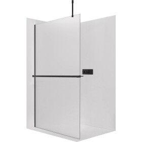 CERANO Sprchová zástěna Walk-in Onyx Top Cube L/P - 8 mm - hranatá vzpěra + polička/držák na ručníky - černá matná, mléčné sklo - 100x200 cm