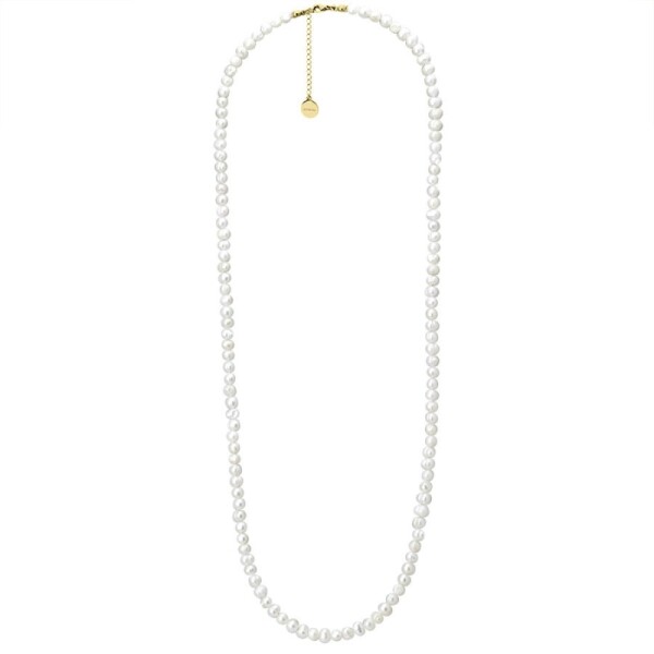 Dlouhý perlový náhrdelník Pauline Gold - sladkovodní perla, Zlatá 70 cm + 5 cm (prodloužení) Bílá