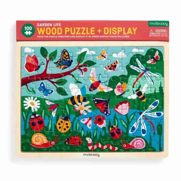 Mudpuppy Dřevěné puzzle: Život na zahradě + stojan