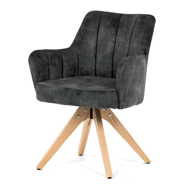 Židle jídelní, otočný mechanismus 360°, taštičkové pružiny v sedáku, tmavě zelená látka, noha masiv dub