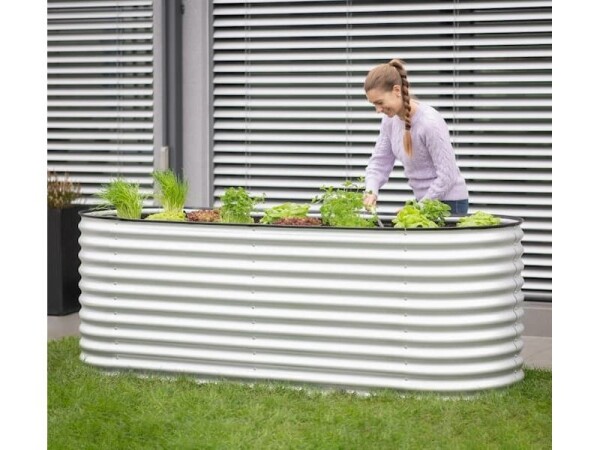 Kovový vyvýšený záhon – Grow Faster (d. 240 cm x š. 80 cm x v. 82 cm), stříbrný
