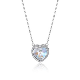 Stříbrný náhrdelník Swarovski Elements Angela srdce, stříbro 925/1000, Bílá/čirá 40 cm + 5 cm (prodloužení)