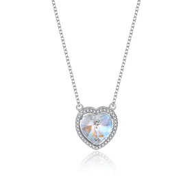 Stříbrný náhrdelník Swarovski Elements Angela srdce, stříbro 925/1000, Bílá/čirá 40 cm + 5 cm (prodloužení)
