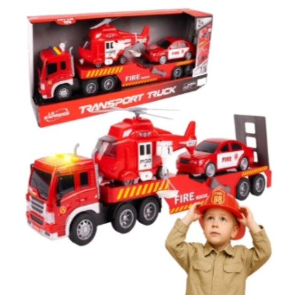 MalPlay Hasičský transportér s helikoptérou a autem