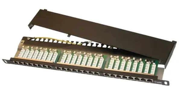 XtendLan Patch panel 19" / 0,5U / 24 portů RJ-45 / Cat6 / stíněný / černý (XL-PP19-24C6S-U)