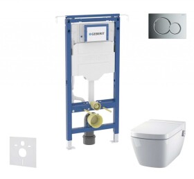 GEBERIT - Duofix Set předstěnové instalace, klozetu a sedátka Tece One, tlačítka Sigma01, Rimless, SoftClose, lesklý chrom SANI11CT1100