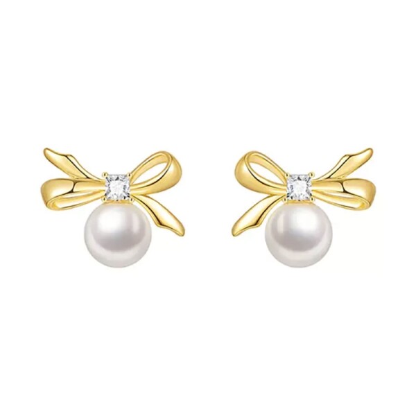 Náušnice s 12 mm bílou perlou Fatima - stříbrné zapínání, zirkon, Zlatá Bílá