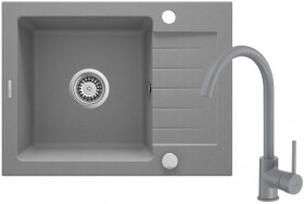 DEANTE - Zorba šedá metalic - Granitový dřez včetně baterie, 1 - bowl s odkapávačem ZQZAS11A