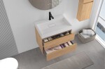 CERANO - Koupelnová skříňka Velora - dub medový, úchytka zlatá + umyvadlo z lit. mramoru s otvorem Vita - bílá lesklá - 70x63x46,5 CER-8050BD83881