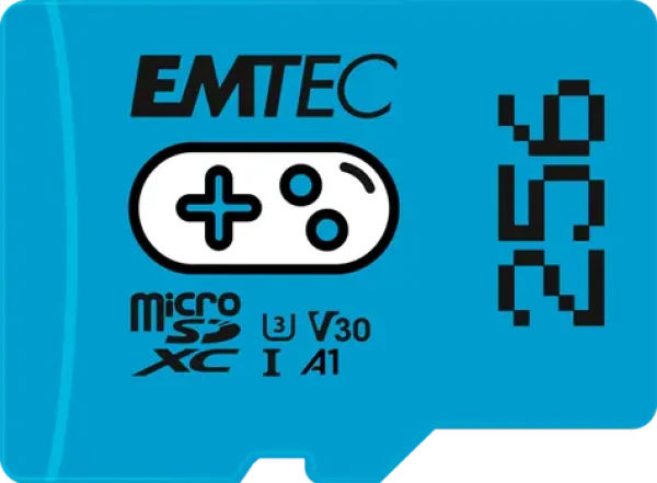 EMTEC microSD Gaming 256GB modrá / UHS-I U3 V30 A1 / čtení: 100MBs / zápis: 50MBs (ECMSDM256GXCU3G)
