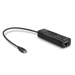 Lindy USB-C hub s Gigabit LAN černá / USB hub / USB 3.2 Gen 1 / 3x USB-A / RJ45 (43249)