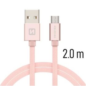 Swissten 71522305 USB 2.0, zástrčka A - zástrčka micro B, opletený, 2m, růžovo-zlatý