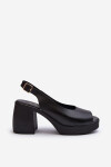 Zazoo 40376 Kožené sandály na masivním podpatku Černé 40
