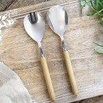 Chic Antique Servírovací příbor na sálat Linas Nature – set 2 ks, přírodní barva, kov, plast