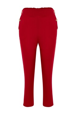 Trendyol Curve červené tkané kalhoty s detaily zlatých knoflíků