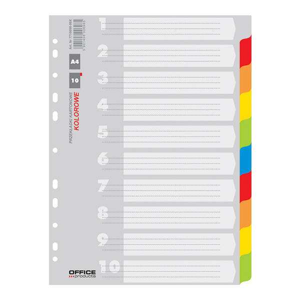 Office Products rozlišovač číselný 1-10, A4, karton, 10 listů, mix barev