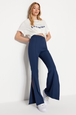 Trendyol Navy Blue Tkané kalhoty vysokým pasem Flare Up
