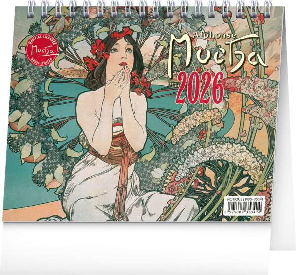 Stolní kalendář 2026 NOTIQUE - Alfons Mucha, 16,5 x 13 cm
